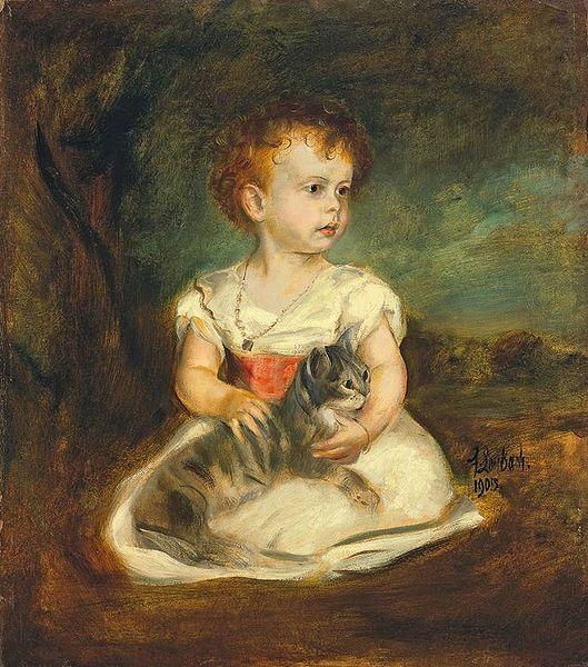 Franz von Lenbach Portrait of a little girl with cat china oil painting image